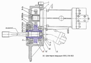 Схема установки шестерни 333.2.56.922 в насосный агрегат экскаватора ЕК-14, ЕК-18, ЭО-3323